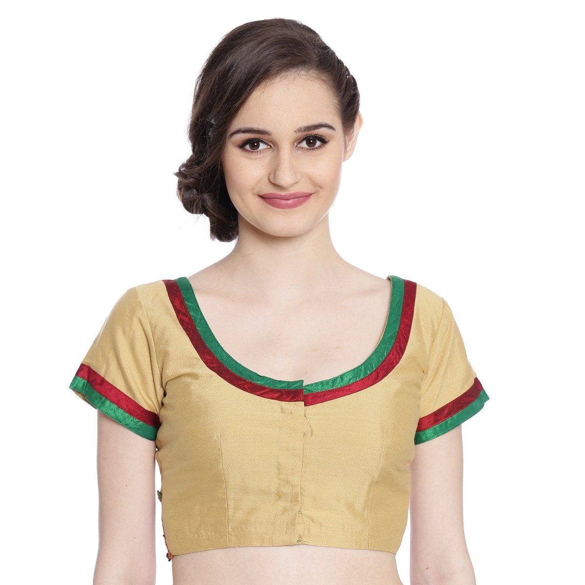 Beige Cotton Silk Saree Blouse with Floral Embroidery - Kreate- Sarees & Blouses