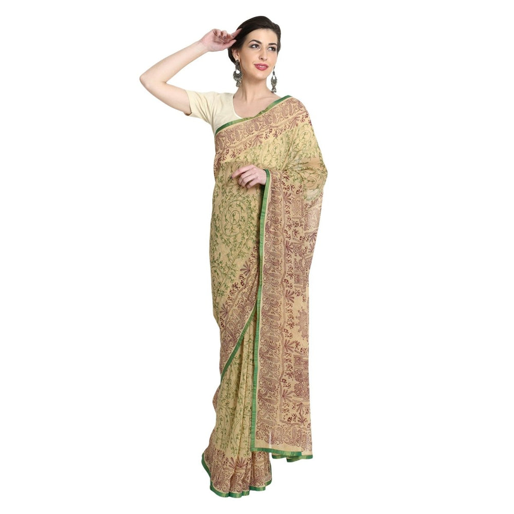 Beige Georgette Warli Print Saree with Blouse Piece - Kreate- Sarees & Blouses