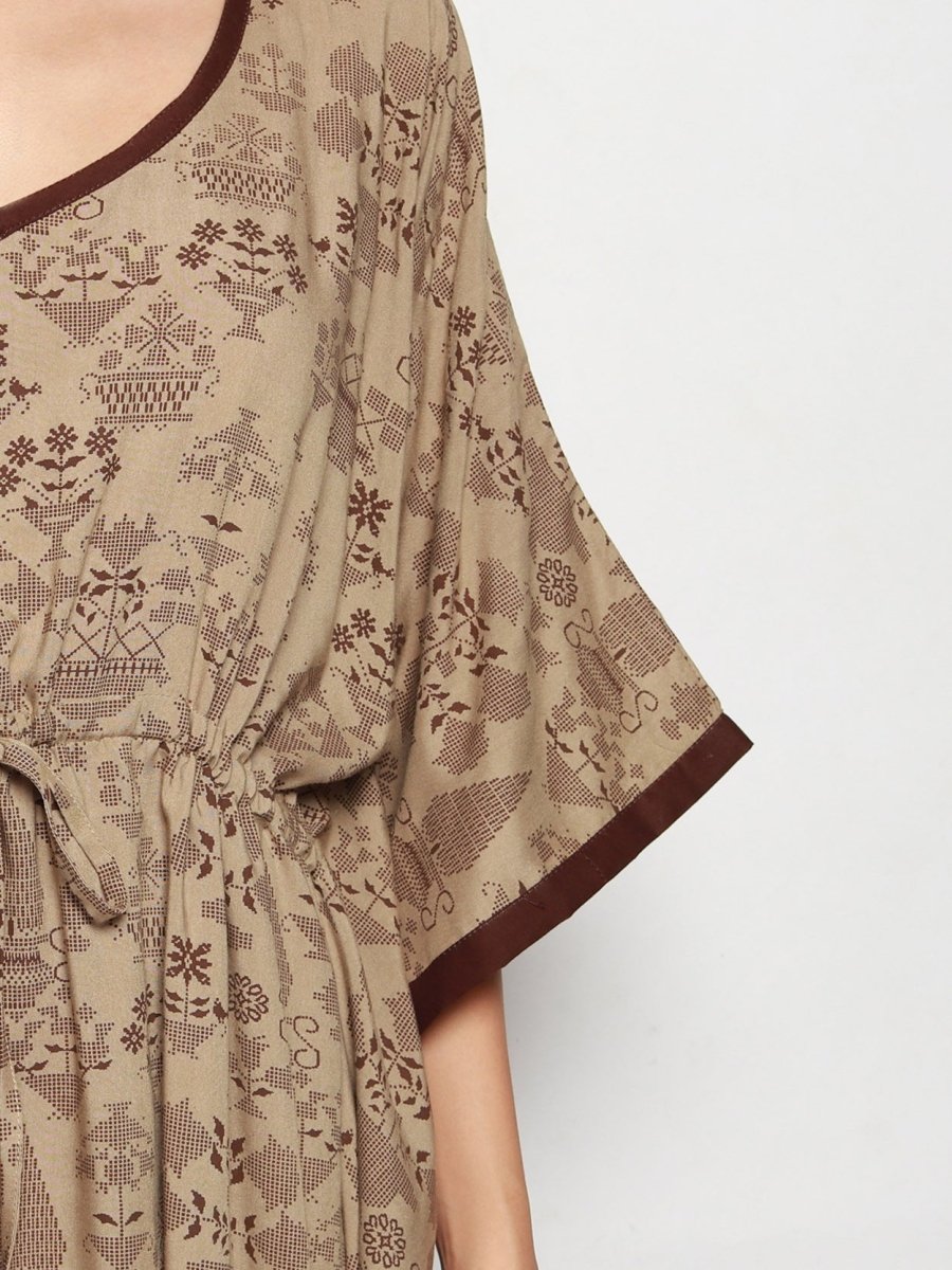 
                  
                    Beige Rayon Kaftan with Geomentric Prints - Kreate- Dresses & jumpsuits
                  
                