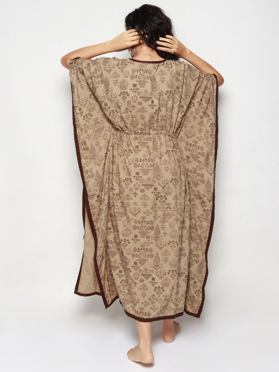 
                  
                    Beige Rayon Kaftan with Geomentric Prints - Kreate- Dresses & jumpsuits
                  
                