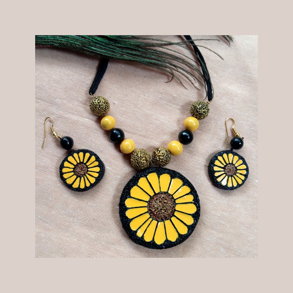 Bhoomi Sunflower Terracotta Jewellery Set - Kreate- Jewellery Sets