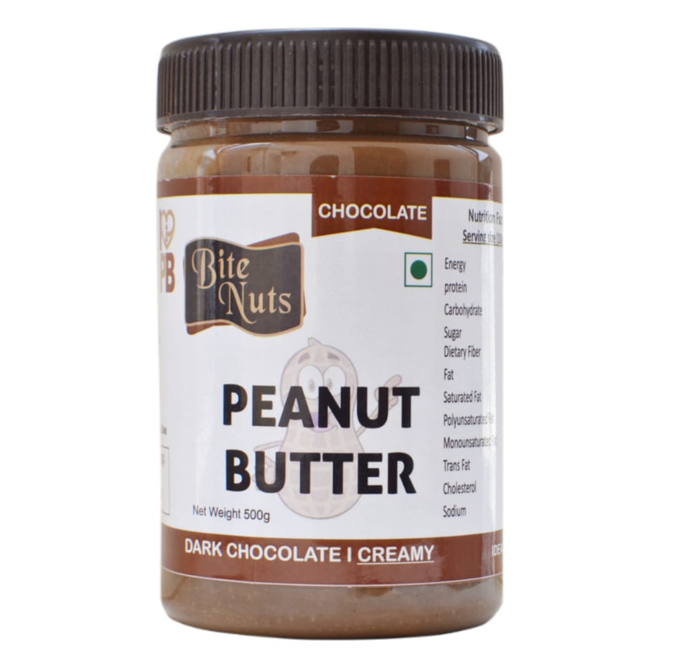 BiteNuts Chocolate Creamy Peanut Butter (500g) - Kreate- Spreads