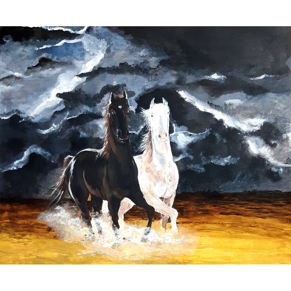 
                  
                    Black and White Horse Canvas Painting - Kreate- Painting
                  
                