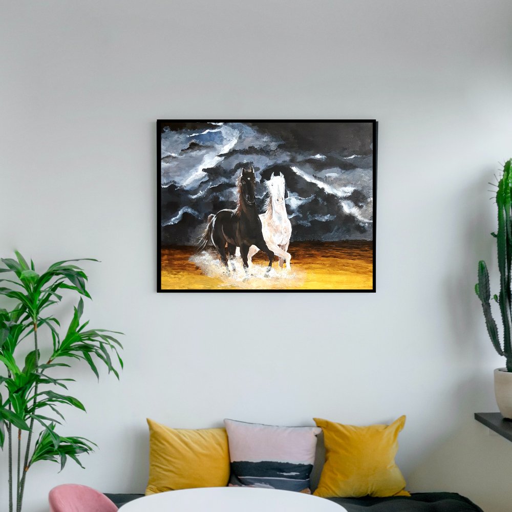 Black and White Horse Canvas Painting - Kreate- Painting