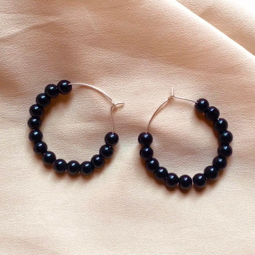 Black Beads Hoop Earrings - Kreate- Earrings