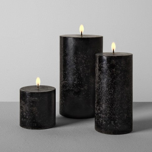 Black Beauty Sandalwood Aroma Pillar Candles (Set of 3) - Kreate- Candles & Holders