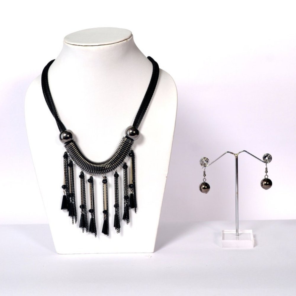 Black BoHo Style Handmade Necklace and Earrings - Kreate- Jewellery Sets