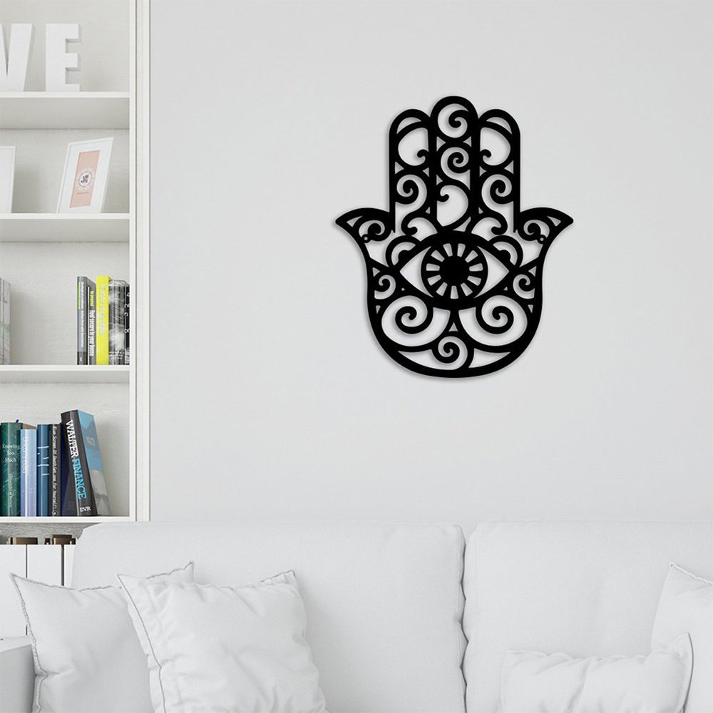 Black Color Hamsa Hand Wood Wall Art - Fatima Hand - Kreate- Wall Decor