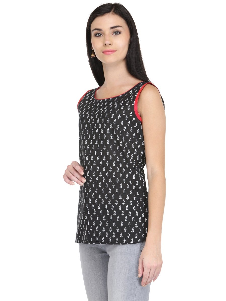 
                  
                    Black Cotton Block Print Top - Kreate- Kurtis & Salwar Suits
                  
                