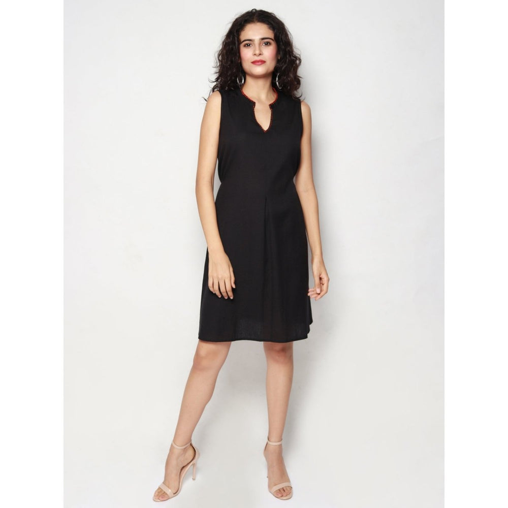 Black Cotton Linen Sleeveless Dress - Kreate- Dresses & jumpsuits