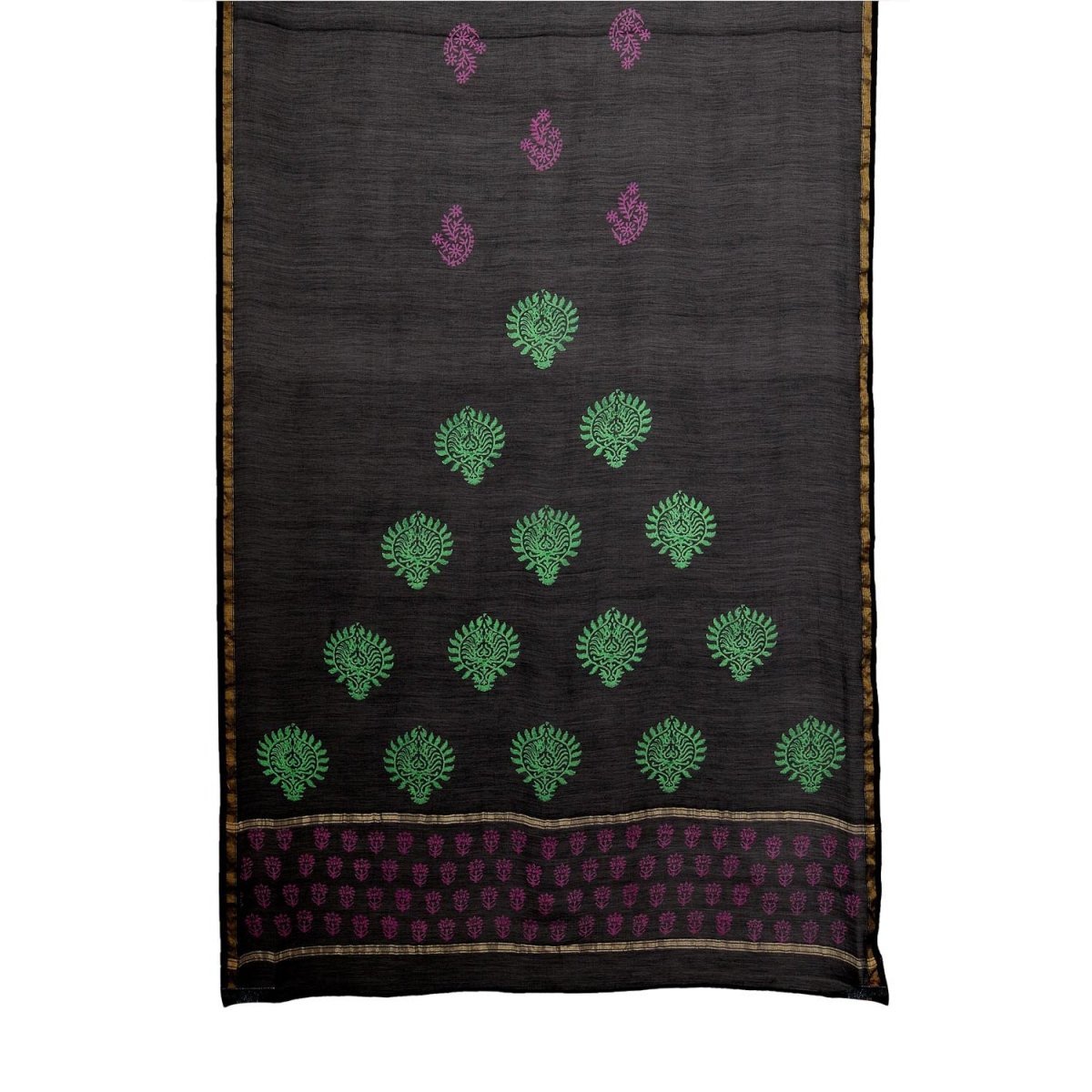 
                  
                    Black Cotton Silk Chanderi Block Print Dupatta - Kreate- Dupatta & Shawls
                  
                