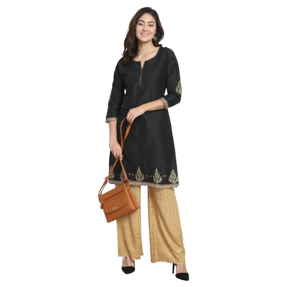 
                  
                    Black Cotton Silk Zari Embroidered Kurta - Kreate- Kurtis & Salwar Suits
                  
                