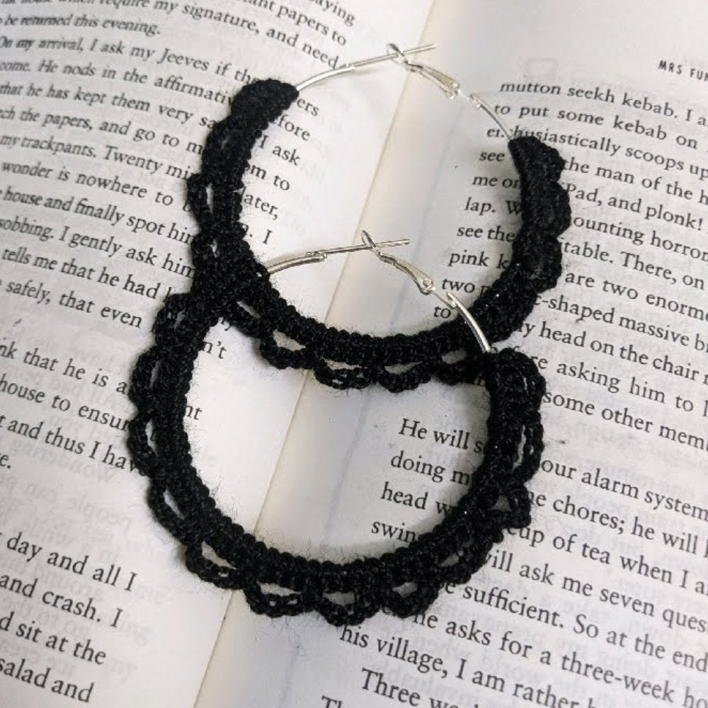 Black Daisy Hoop Crochet Earring - Kreate- Earrings