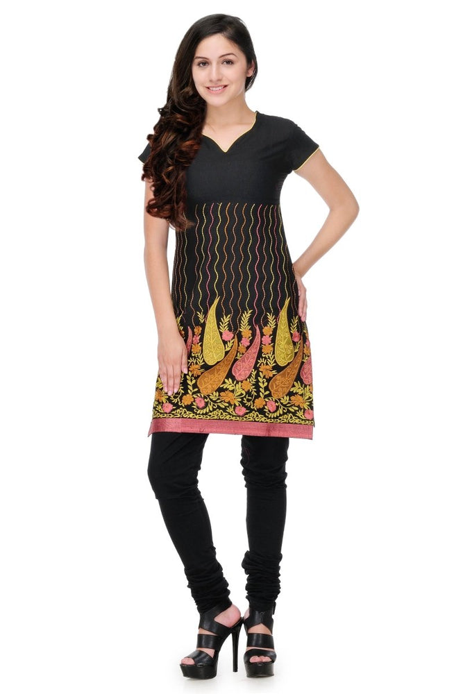 Black Embroidered Short Kurta - Kreate- Kurtis & Salwar Suits