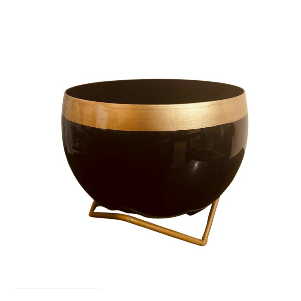 
                  
                    Black Gold Metal Pot With Stand - Kreate- Planters & Pots
                  
                