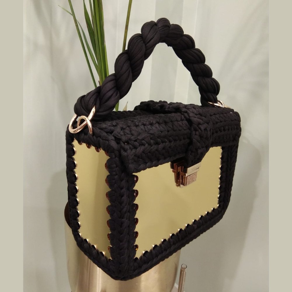 Black Gold Mirror Crochet Bag - Kreate- Purse & Handbags