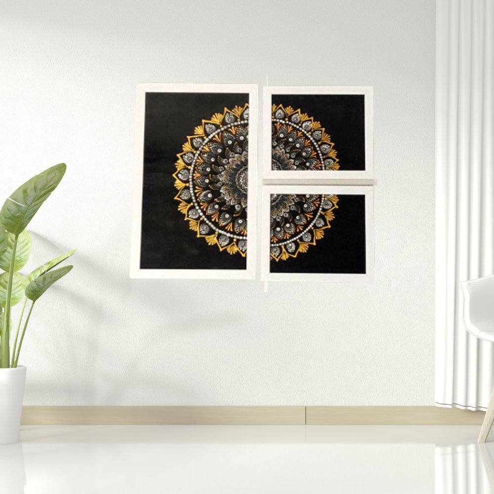 Black & Golden Dotted Mandala Art - Kreate- Wall Decor