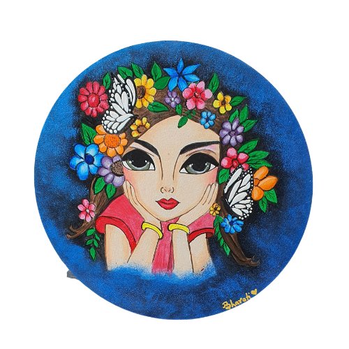 
                  
                    Blue Big Eye Girl with Flowers and Butterflies Painting - Kreate- Wall Decor
                  
                