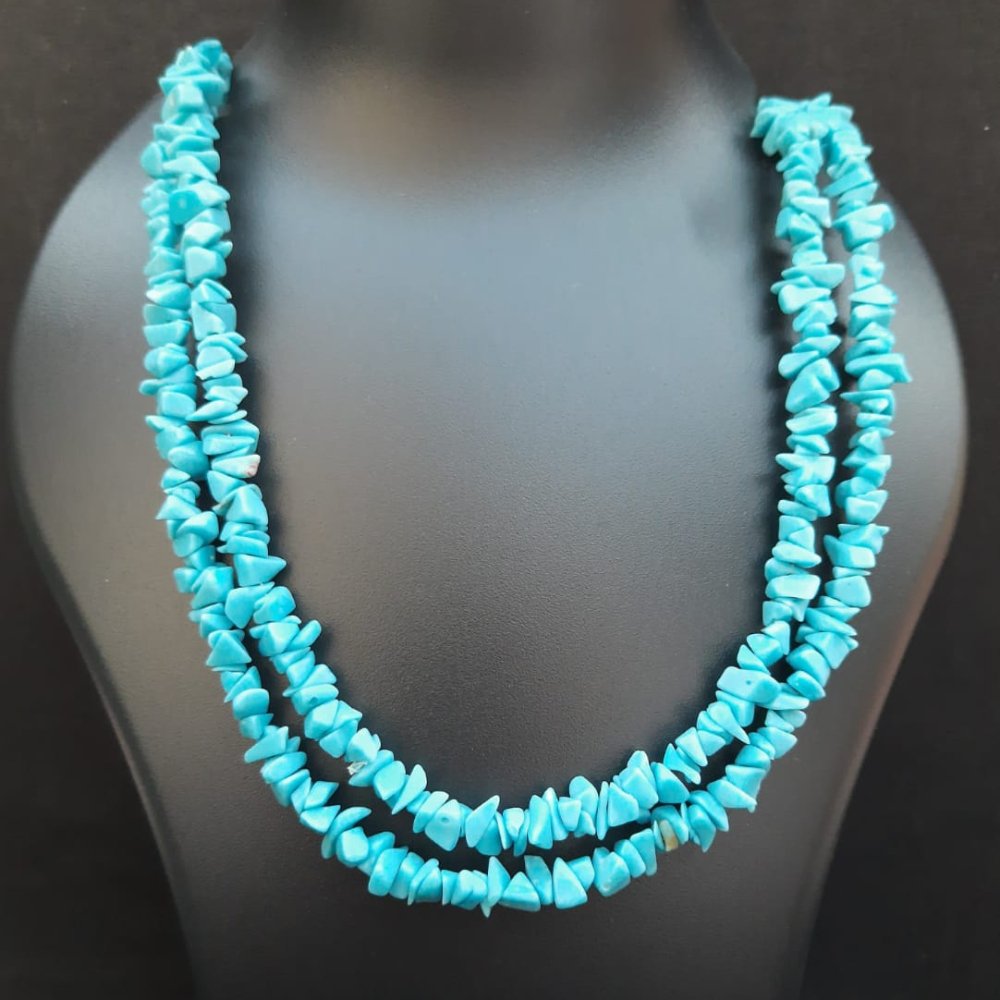 Blue Chip Agate Beads Double Layer Neckpiece - Kreate- Neckpieces