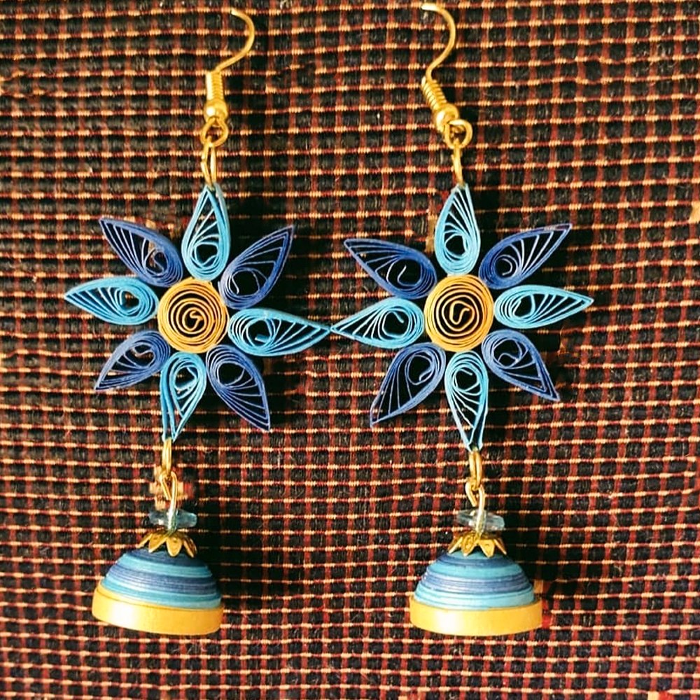 Blue Color Quilling Flower Earrings - Kreate- Earrings