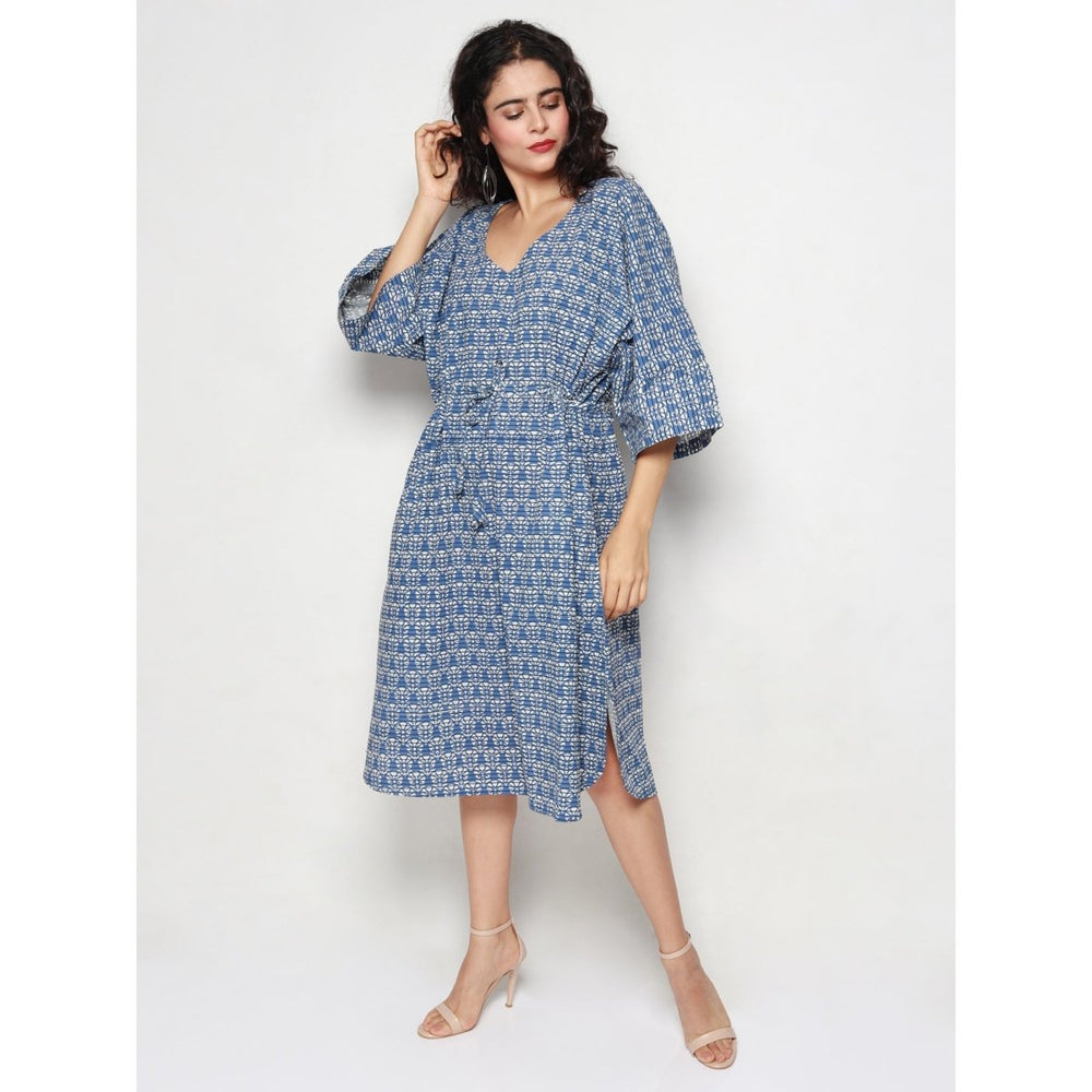 
                  
                    Blue Cotton Block Print Kaftan Dress - Kreate- Dresses & jumpsuits
                  
                