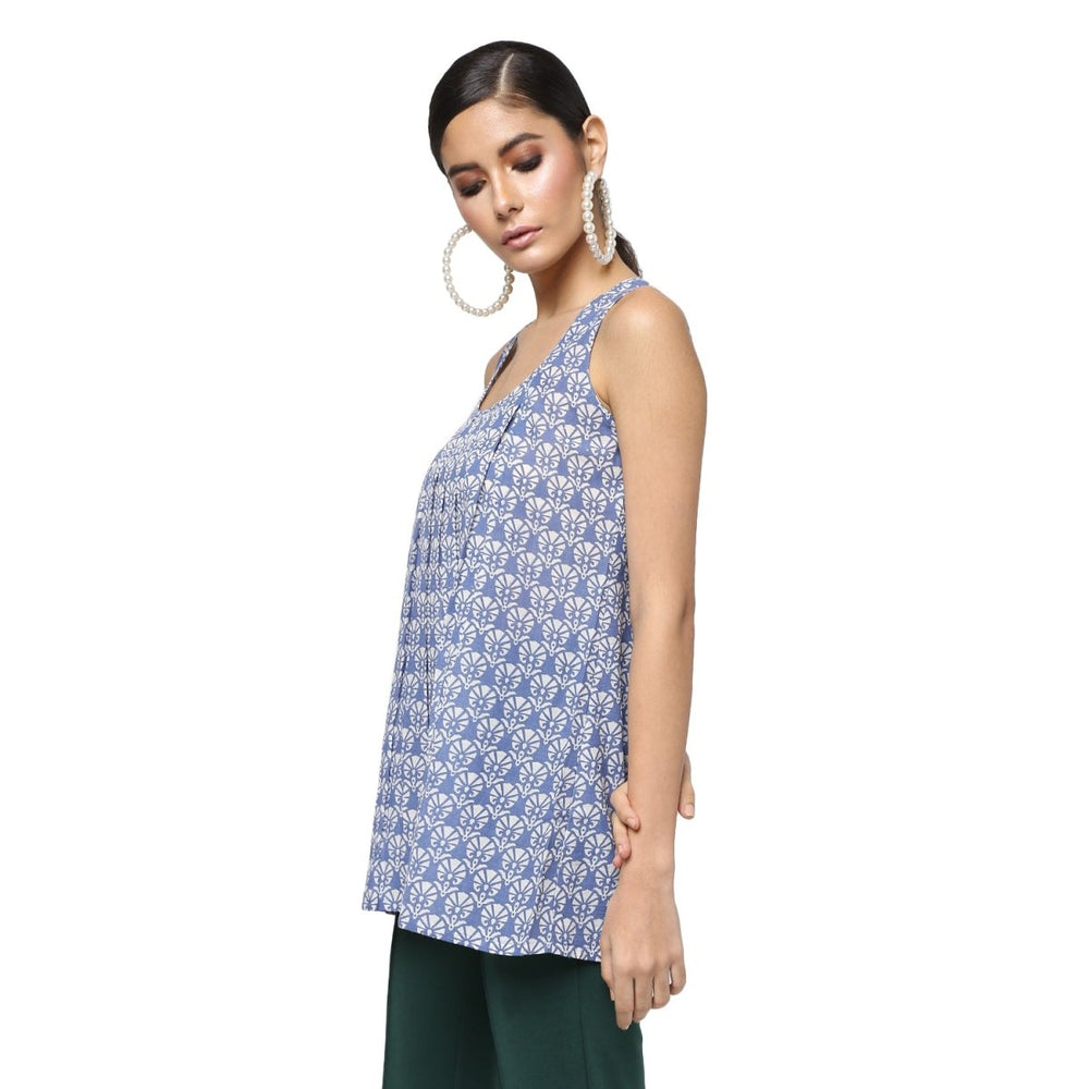 
                  
                    Blue Cotton Block Print Top - Kreate- Topwear
                  
                