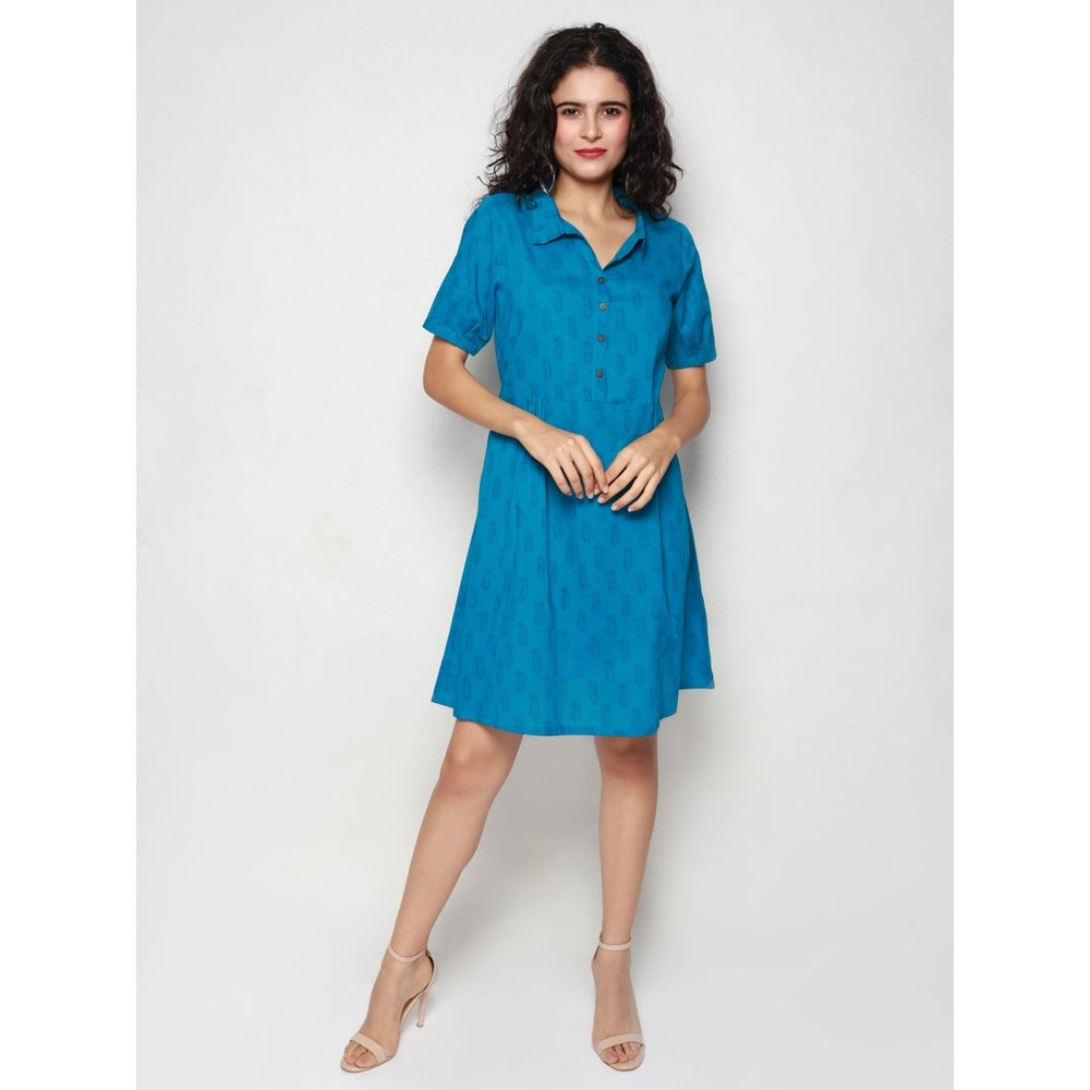 Blue Cotton Paisley Print Dress - Kreate- Dresses & jumpsuits