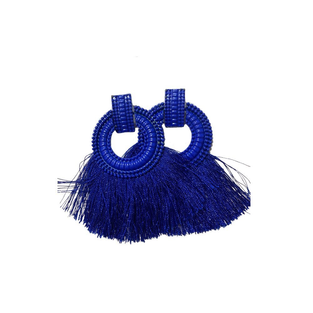 Blue Earrings with Handcrafted Tassels - Kreate- Earrings