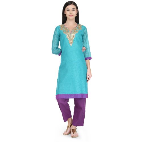 Blue Gota Embroidery Kurta - Kreate- Kurtis & Salwar Suits