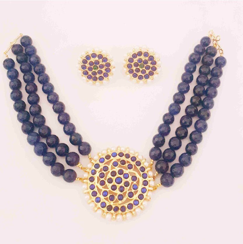 Blue Kemp Beaded Choker Set - Kreate- Jewellery Sets