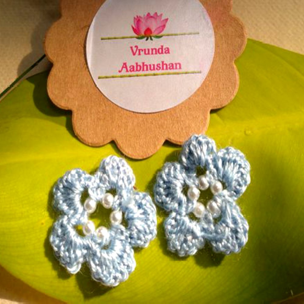 Blue Pearl Crochet Earrings - Kreate- Earrings