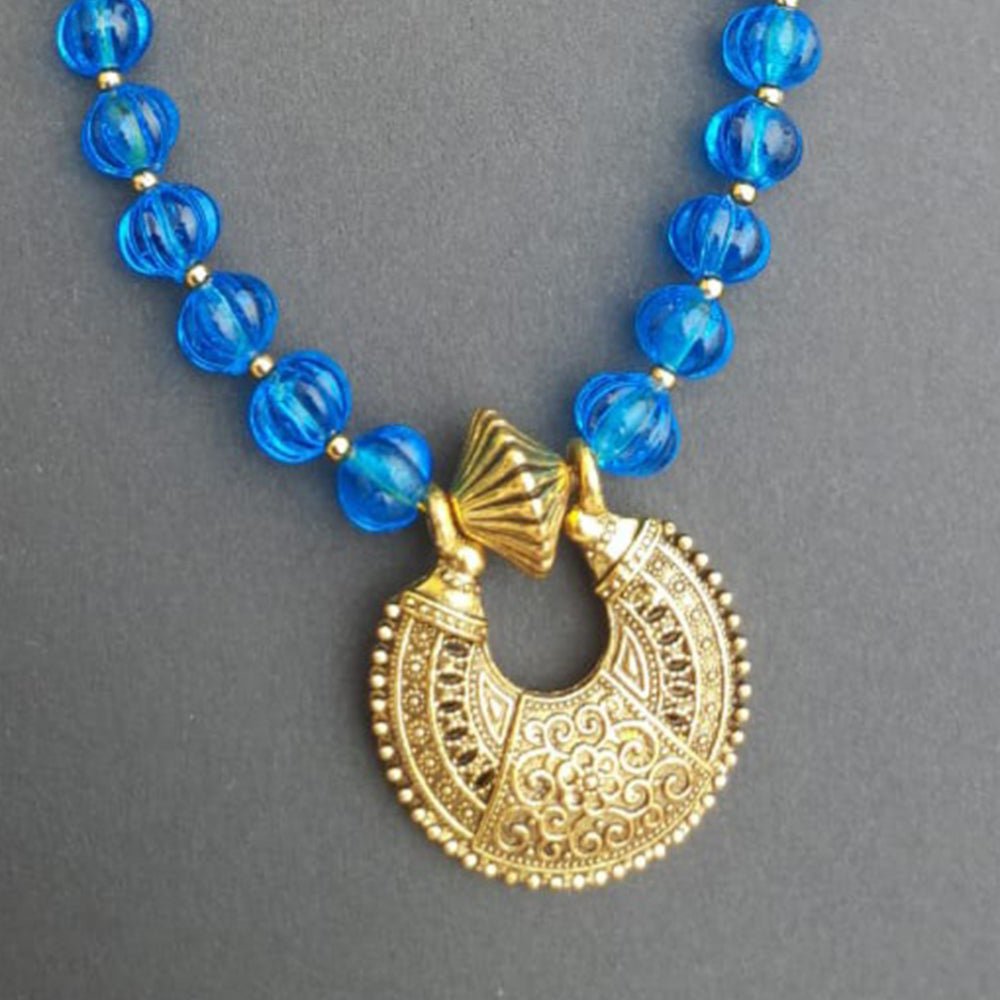 Blue Pumpkin Glass Beads Necklace - Kreate- Neckpieces