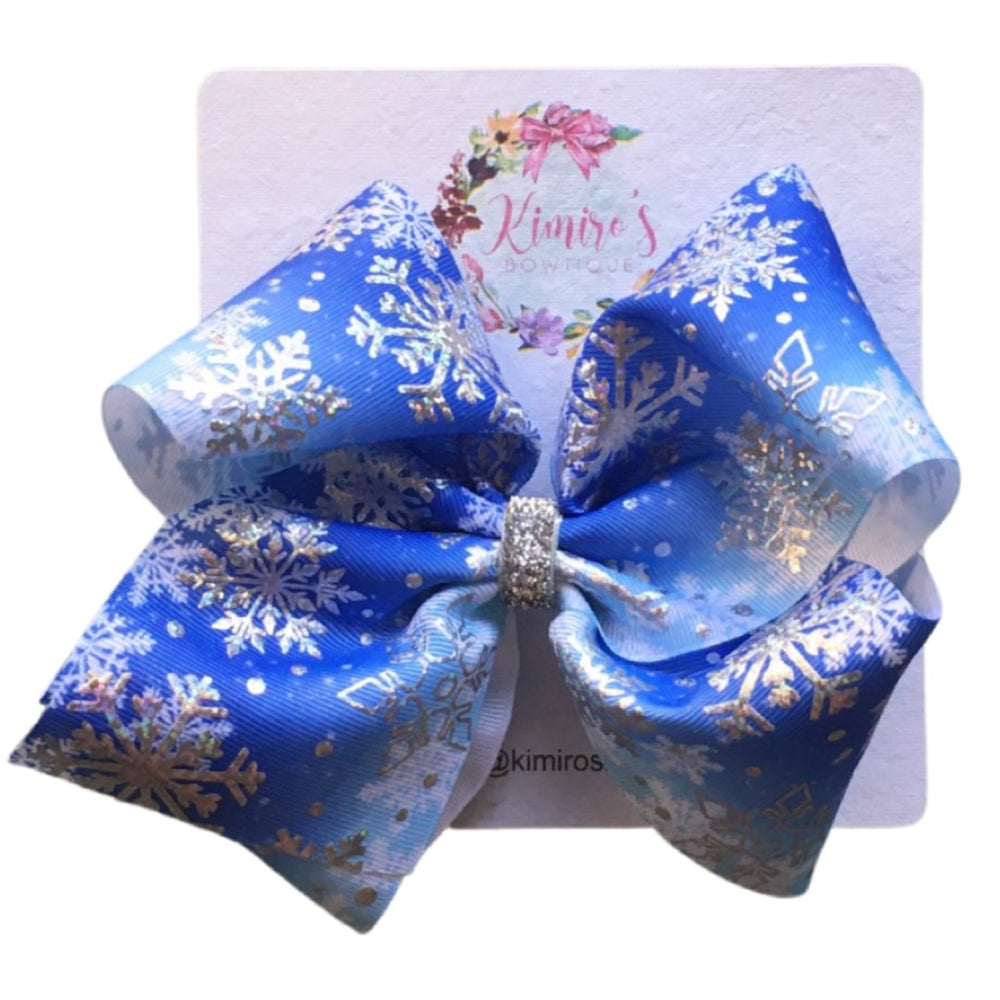 Blue Sliver Snowflakes Jumbo Jojo Bow - Kreate- Hairbands & Hairbows