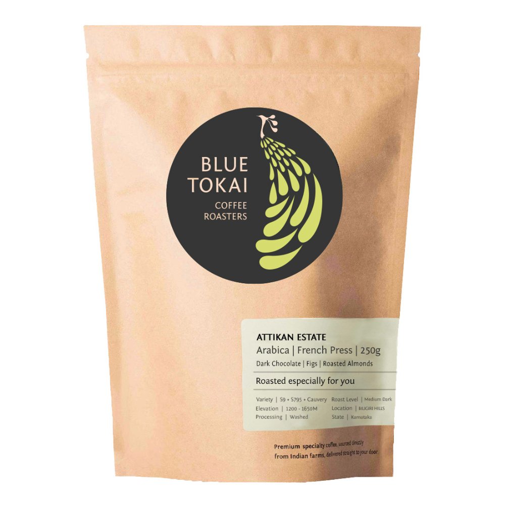 Blue Tokai Attikan Estate Medium Dark Roast (French Press) Specialty Grade Arabica Freshly Roasted Ground Coffee (250g) - Kreate- Coffee