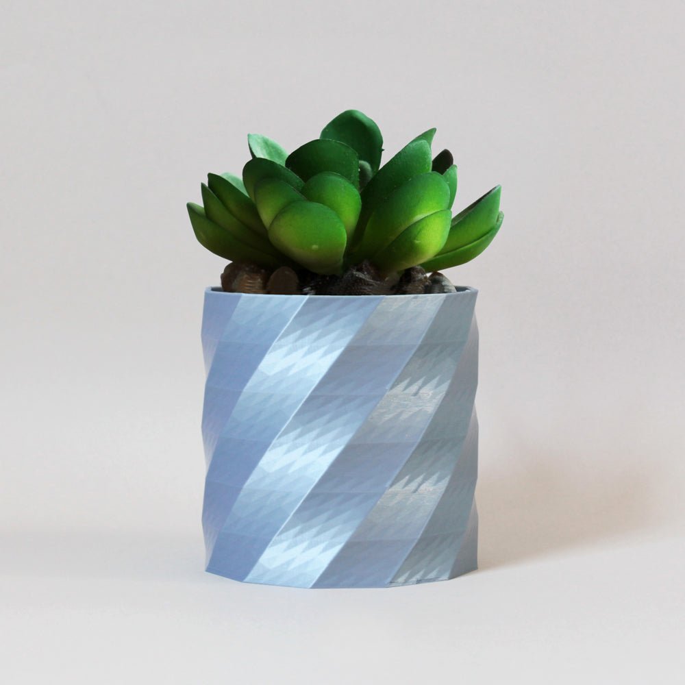 Bluish Silver Polygon Spiral Indoor Planter - Kreate- Planters & Pots