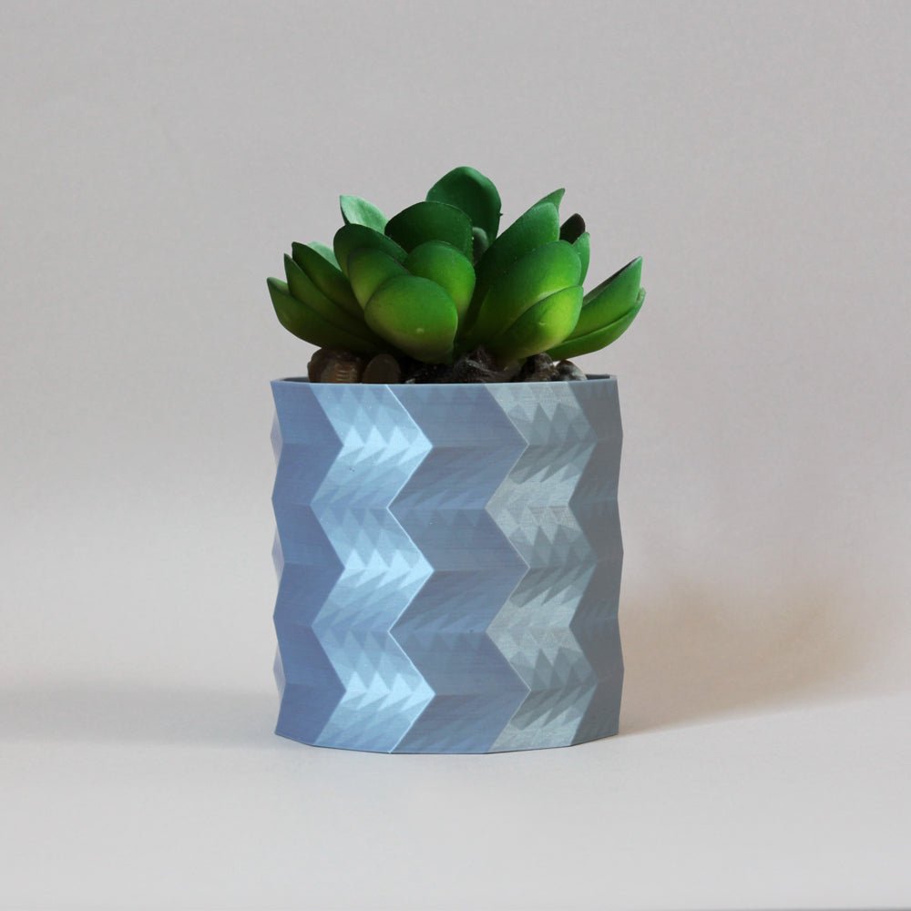 Bluish Silver Polygon Zig Zag Indoor Planter - Kreate- Planters & Pots