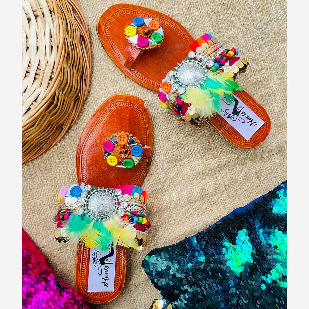 BoHo Feather Love Kolhapuri Sandals - Kreate- Women's Footwear