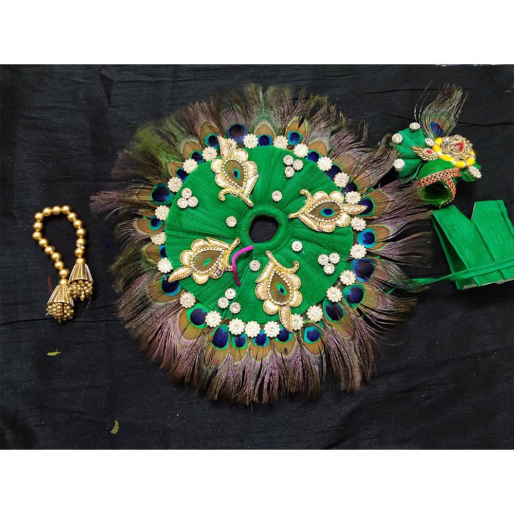 Bottle Green Peacock Feather Idol Dress - Kreate- Pooja Needs