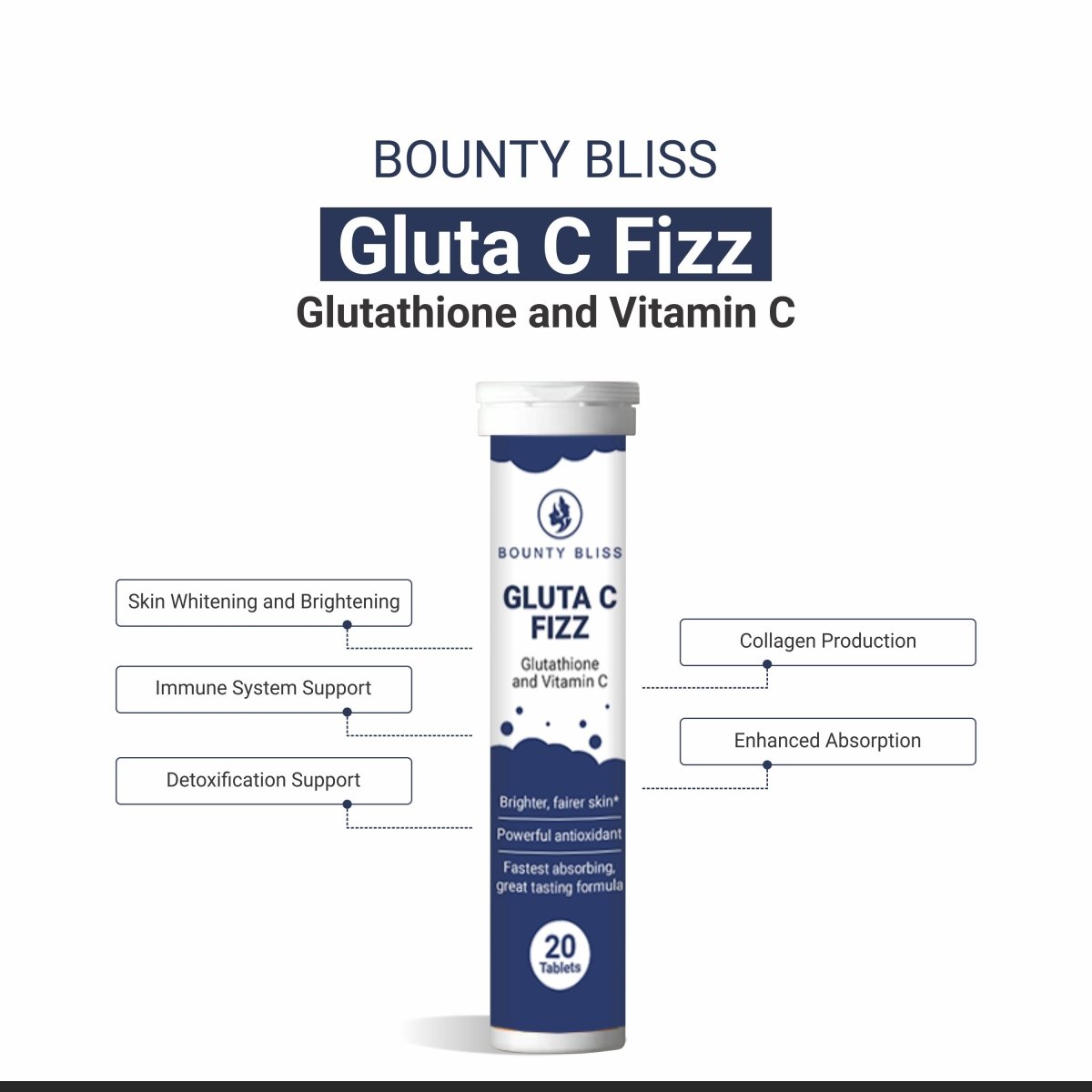 
                  
                    Bounty Bliss Gluta C Fizz Glutathione Vitamin C Effervescent Tablets - Kreate- Skincare
                  
                