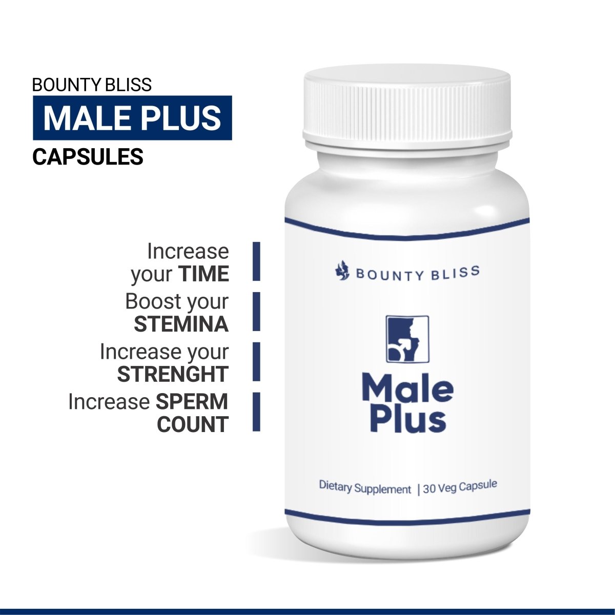 
                  
                    Bounty Bliss Male Plus 30 Capsules - Kreate- Men Hygiene
                  
                