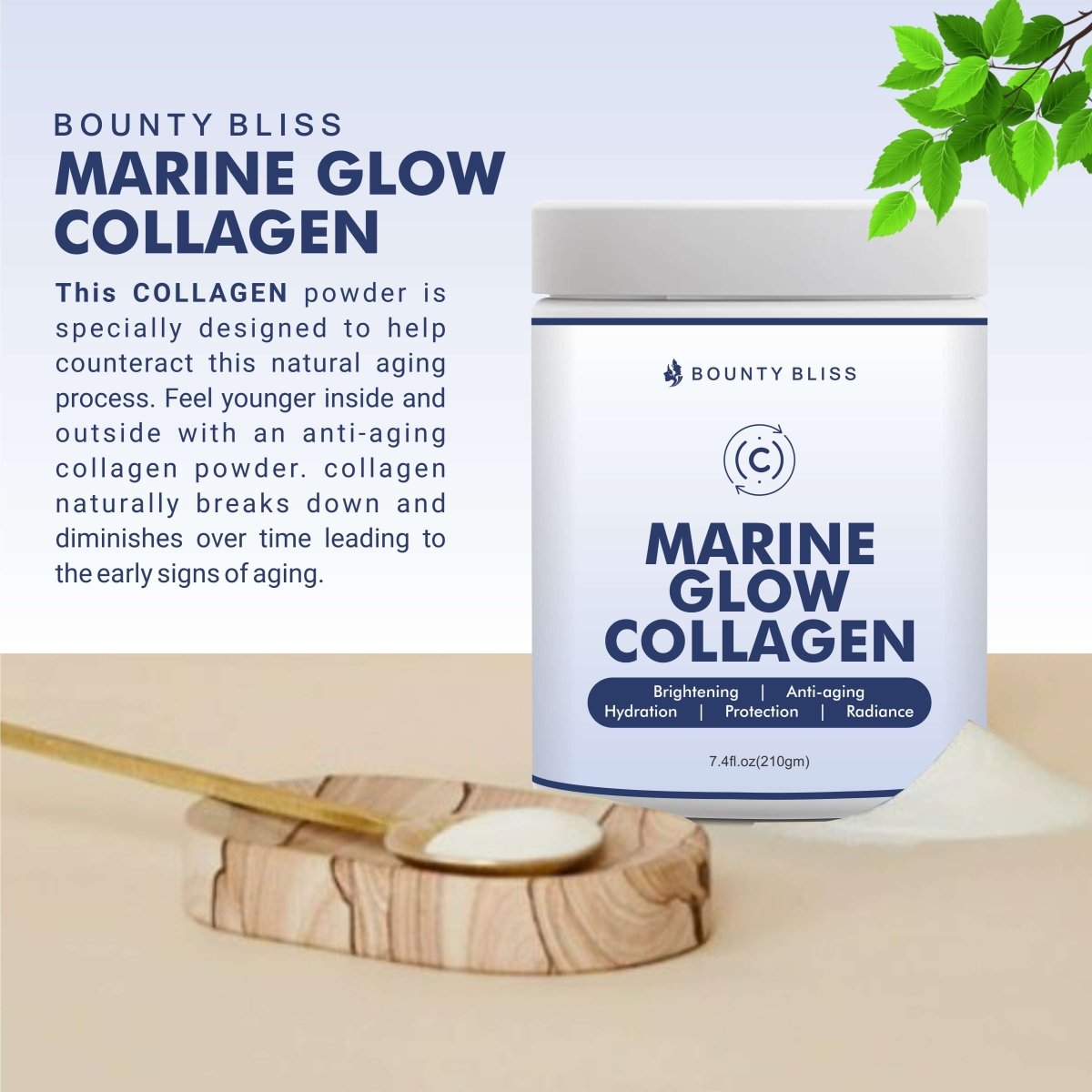 
                  
                    Bounty Bliss Marine Glow Collagen Peptides Powder - Kreate- Body and Face Care
                  
                