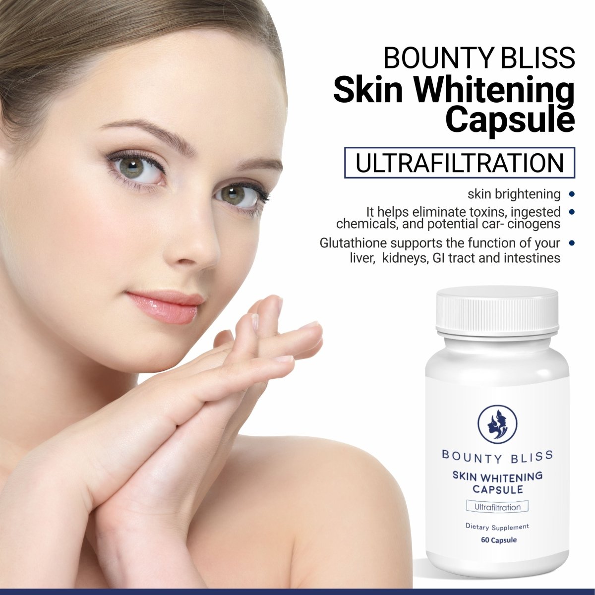 
                  
                    Bounty Bliss Ultrafiltration Skin Whitening 60 Capsules - Kreate- Skincare
                  
                