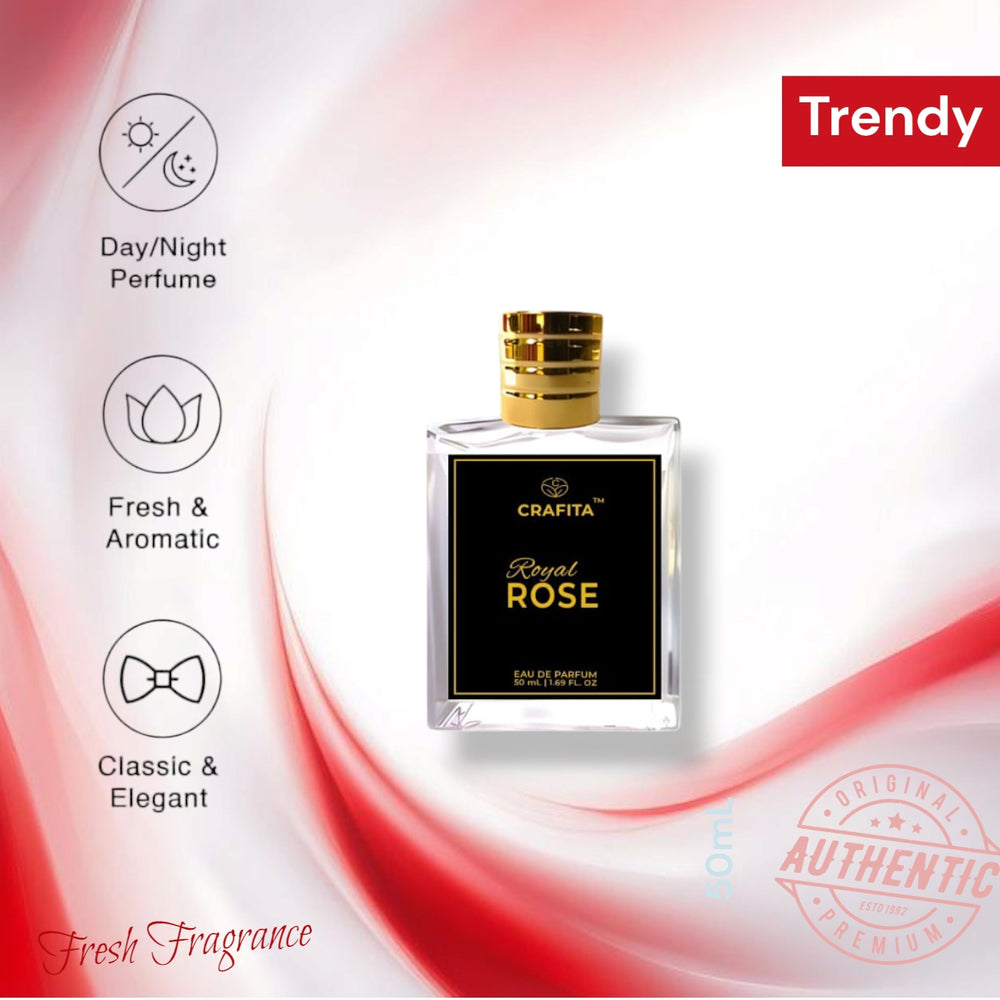 Crafita Royal Rose Perfume For Women | Eau De Parfum | All Day Fragrance | Travel Friendly | Perfect Gift Set | Long Lasting | Pocket Perfume -50 mL