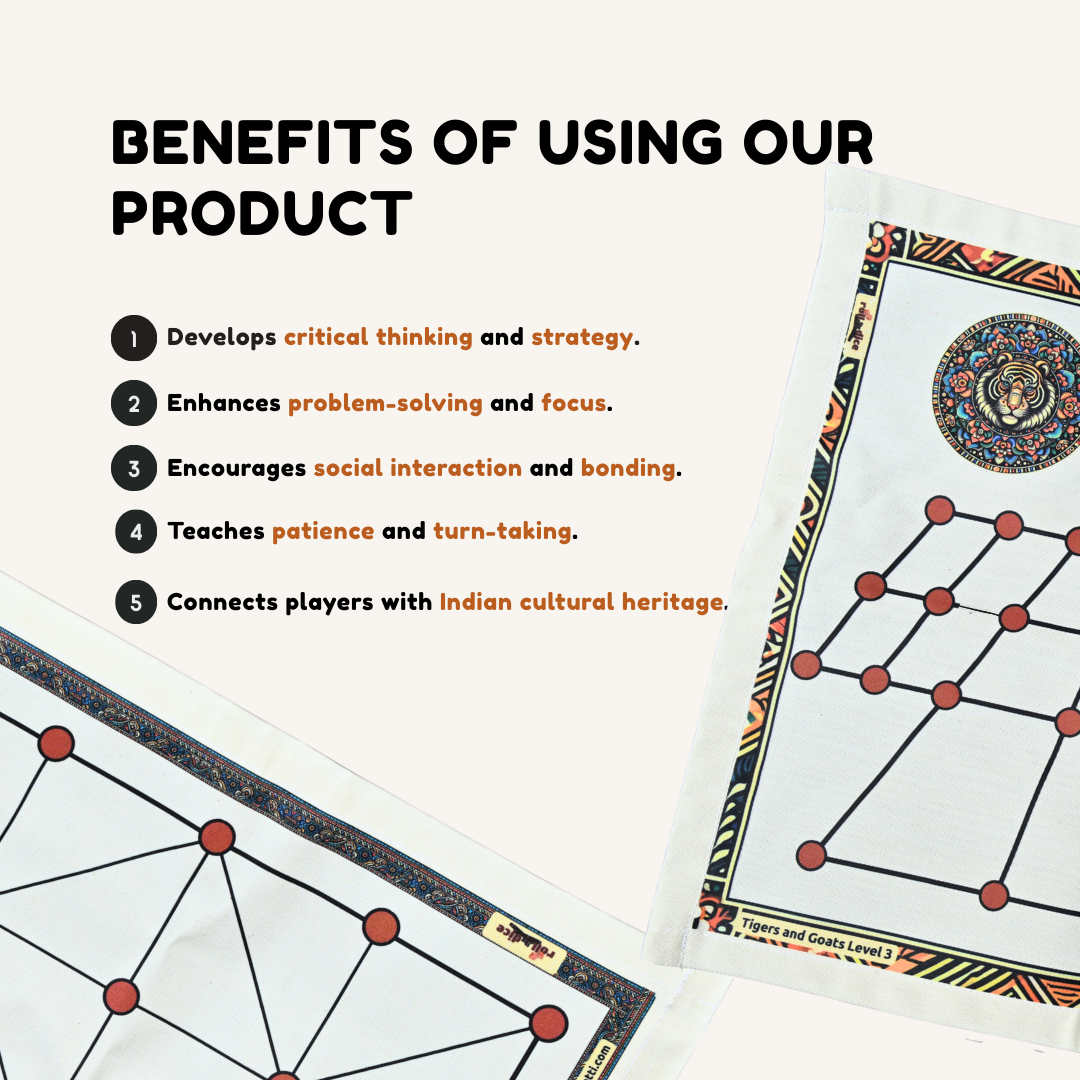 
                  
                    Aadu Huli Board Game Combo Levels 3 & 4 | Tigers vs Goats | Indian Strategy Game | Aadu Puli Aatam (Tamil) | Meka Puli Aata (Telugu) | Pulijudam | Eco-Friendly | Family Game | Includes How-to-Play
                  
                