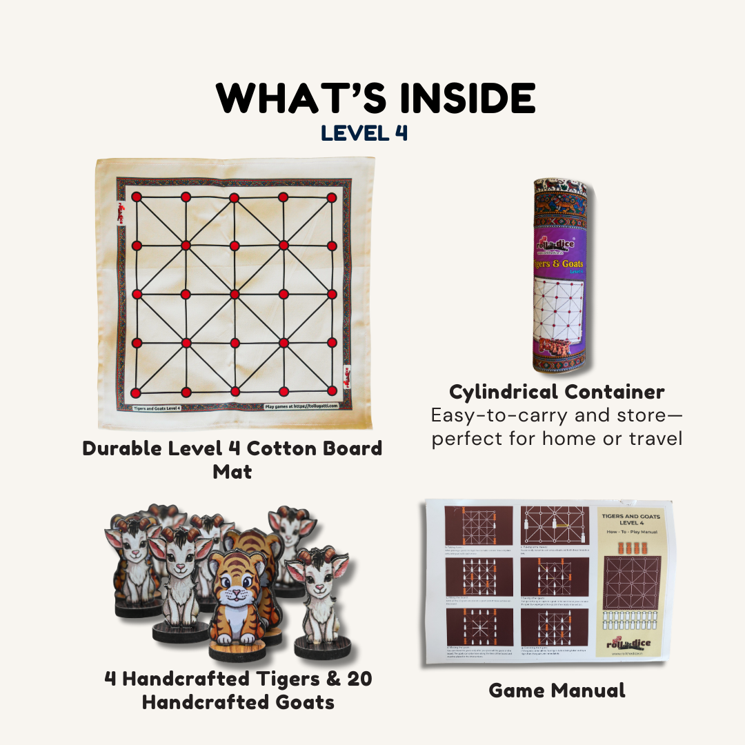 
                  
                    Aadu Huli Level 4 Board Game | Game of Goats and Tigers | Aadu Puli Aatam (Tamil), Meka Puli Aata (Telugu), Aadu Huli Aata (Kannada) | Includes How-to-Play Instructions
                  
                