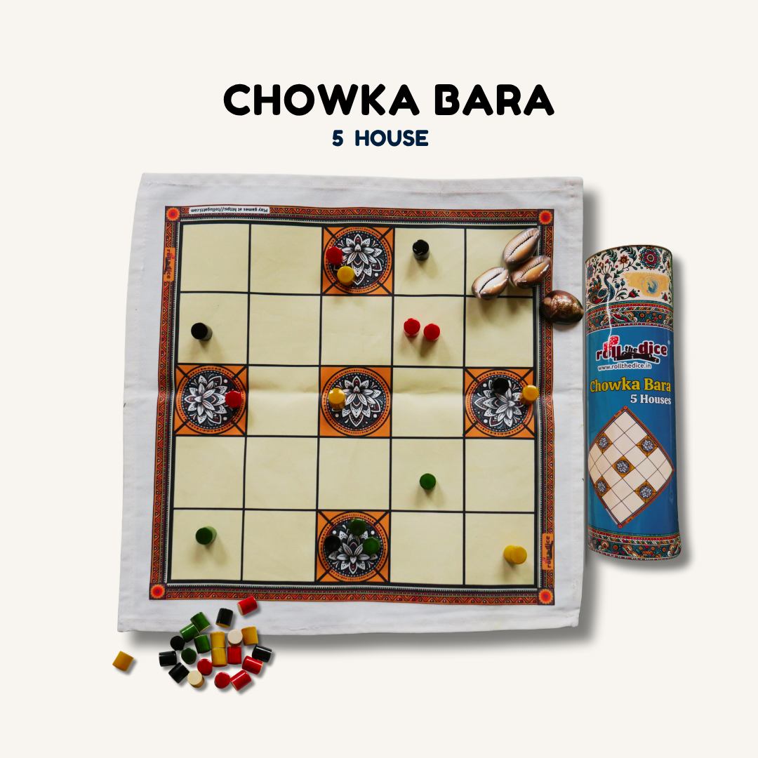 
                  
                    Chowka Bara 5 & 7 House Board Game Combo Set | Cotton Mat & Wooden Pawns | Ashta Chamma (Telugu), Daayam (Tamil) | Includes How to Play Instructions
                  
                