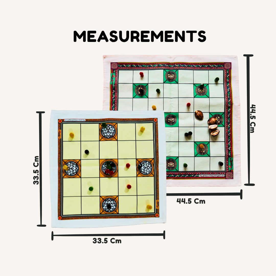 
                  
                    Chowka Bara 5 & 7 House Board Game Combo Set | Cotton Mat & Wooden Pawns | Ashta Chamma (Telugu), Daayam (Tamil) | Includes How to Play Instructions
                  
                