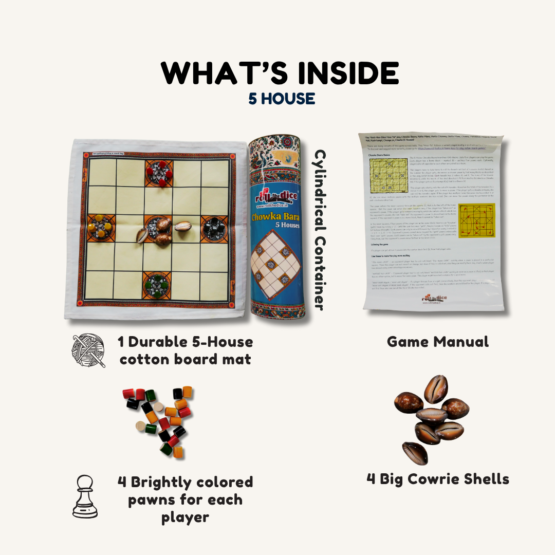 
                  
                    Classic Chowka Bara 5 Houses Board Game | Traditional Ashta Chamma, Chausar, Pachisi, Gatta Mane | Includes How-to-Play Instructions | Cotton Cloth Game for Kids, Adults & Families
                  
                