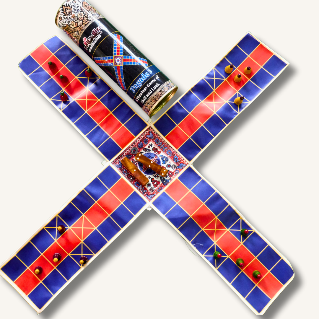 
                  
                    Pagade Board Game – Traditional Indian Pachisi (Parcheesi) Set in Blue & Red | Handmade Wooden Pieces | Includes How-to-Play Guide
                  
                