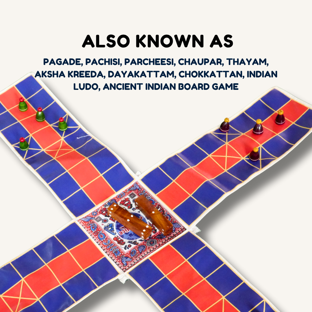 
                  
                    Pagade Board Game – Traditional Indian Pachisi (Parcheesi) Set in Blue & Red | Handmade Wooden Pieces | Includes How-to-Play Guide
                  
                